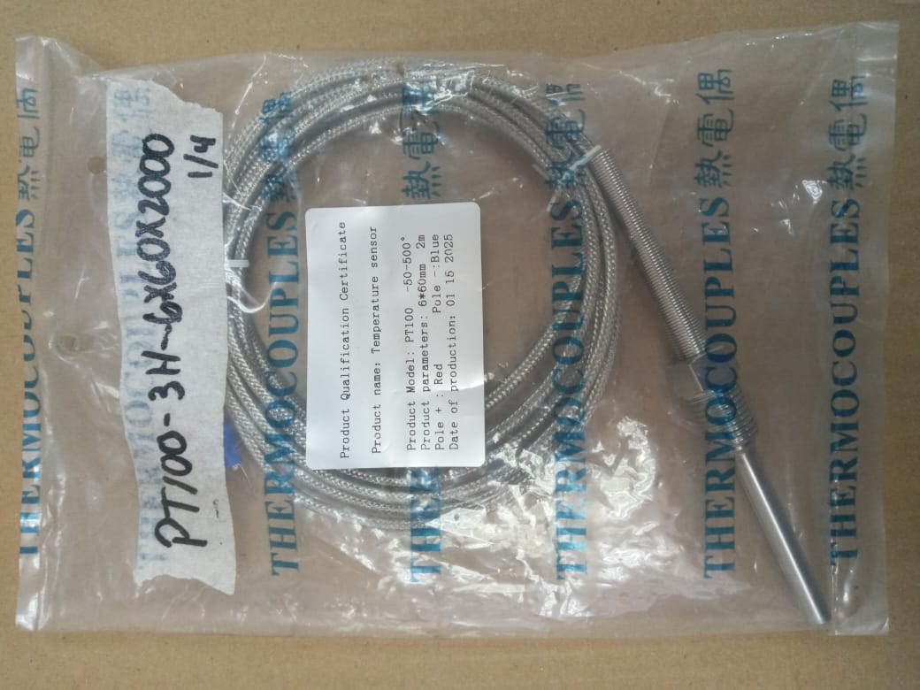 PT100 3HILOS 6MM X 60MM C/CABLE 2MTS ROSCA 1/4 DESDE -50º HASTA 500º