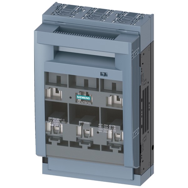 SENTRON fusible-interruptor-seccionador 3NP1 3 polos NH1 250 A para Montaje e instalación en placa de montaje conexión plana Plano de cubierta 70 mm