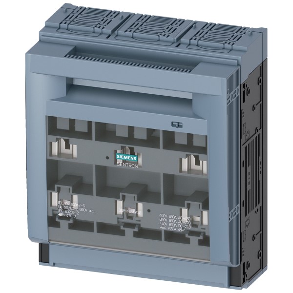 SENTRON fusible-interruptor-seccionador 3NP1 3 polos NH3 630 A para Montaje e instalación en placa de montaje conexión plana Plano de cubierta 70 mm