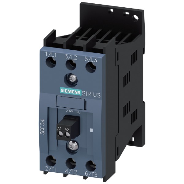 Contactor estático trifásico 3RF3 AC 53 / 52 A / 40 °C 48-480 V / DC 24 V controlado por 2 fases de conmutación instantánea borne de tornillo