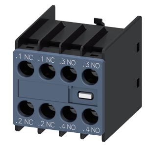 BLOQUE DE CONTACTO AUXILIAR , 2 NA+2 NC CIRCUITOS: 1 NC, 1 NC, 1 NA, 1 NA, P/ CONTACTORES AUXILIAR Y MOTOR TAM. S00 Y S0, BORNES DE TORNILLO DIN EN 50012 Y DIN EN 50005