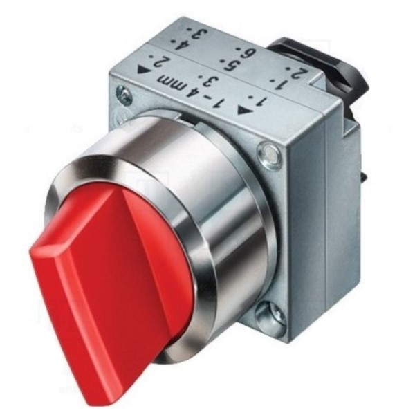 SELECTOR ILUMINADO 22MM REDONDA METAL ROJO SELECTOR CORTO 3 PosiciónES DE MANIOBRA I-O-II SOSTENIDO ÁNGULO DE CONMUTACIÓN 2x50° CON SOPORTE PARA 3 ELEMENTOS CON SOPORTE