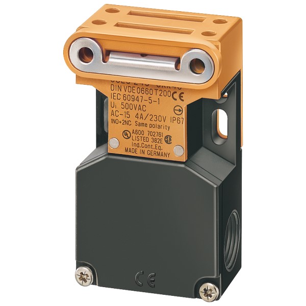 Interruptor de posición de seguridad con actuador separado caja de material aislante lateral y frontal contactos de acción normal 1NA+2NC 3 x (M20 x 15) Fuerza de extracción 30 N Suministro sin actuador