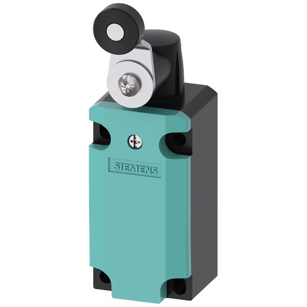 interruptor de posición caja metálica 40 mm según DIN EN 50041 Conexión del aparato 1x (M20 x 15) 1NA/1NC contactos de acción brusca Actuador de fracción de vuelta derecha/izquierda ajustable palanca metálica 27 mm de longitud y rodillo de plástico de 19 mm