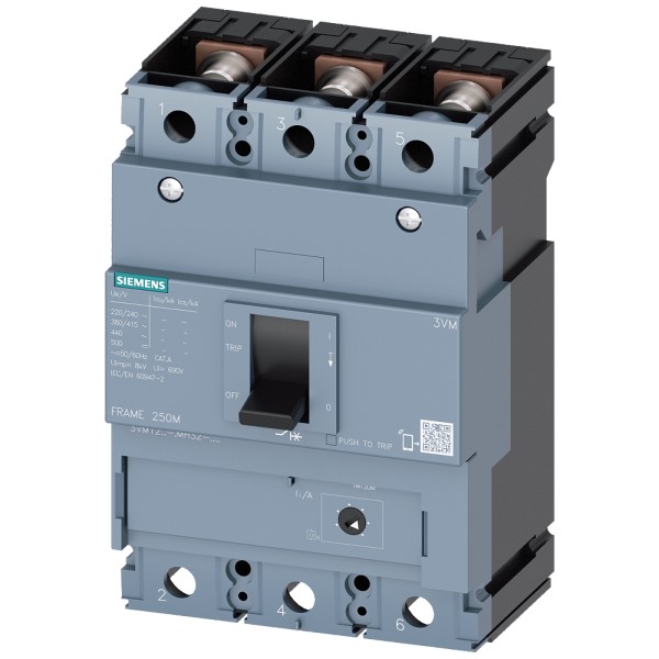 Interruptor automático 3VM1 IEC Frame 250 Clase de poder de corte M Icu=55kA @ 415V 3 polos protección de arrancador TM120M AM In=160 A sin protección de sobrecarga protección de cortocircuito Ii=7...16 x In conexión plana con tornillos
NO INCLUYE BLOQUE TERMINAL TIPO MARCO 3VM9253-0JA12 SE VENDE POR SEPARADO. CANTIDAD POR EMPAQUE 3 PZS