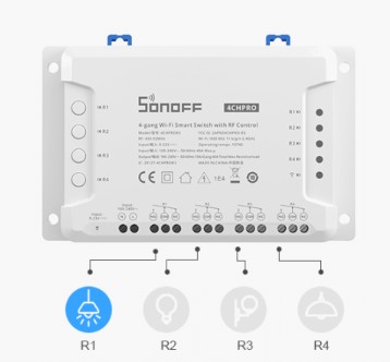 4CHPROR3 4-gang Wi-Fi Smart Switch with RF Control100V~240V AC(50/60Hz)/ 5-24V DC145x90x34mm(L*W*H)215g / 230g