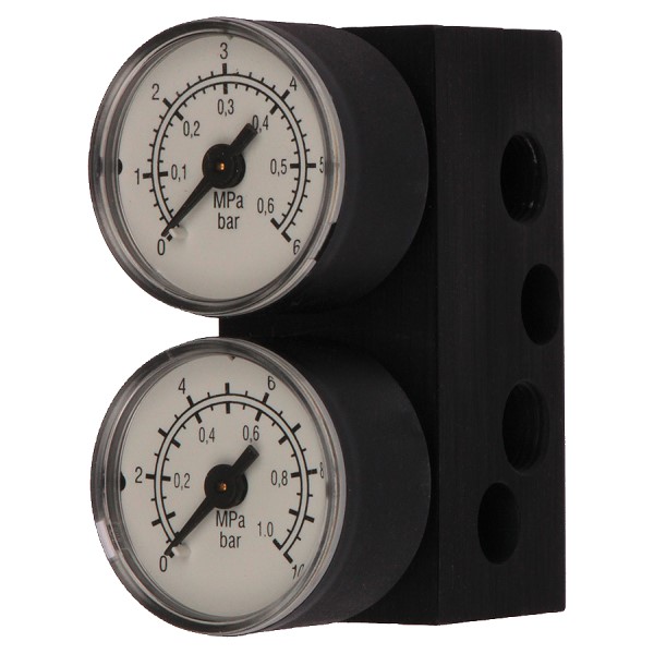 MANOMETER MANIFOLD FOR SIPART PS2 ELECTROPNEUMATIC POSITIONER 6DR40**-1* SINGLE ACTION SIMPLE TO RETROFIT 1 NETWORK PRESSURE MANOM: 10BAR 1 CHAMBER PRESSURE MANOM: 6BAR