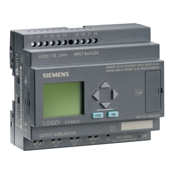 LOGO 230RCE,logic module,Display PS/I/O: 115V/230V/relay, 8 DI/4 DO, memory 400 blocks, modular expa