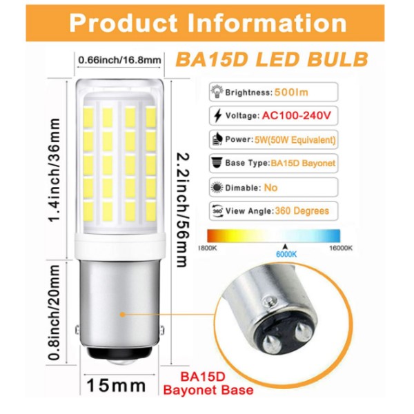 Lámpara LED 5W Ba15d Super brillante AC100V-240V color blanco frío