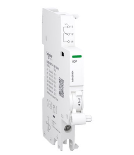 Contacto auxiliar, Acti9 A9A, iOF, 1 C/O, 100 mA a 6A, 24 VCA a 415 VCA, 24-130 VCC, conexión inferior