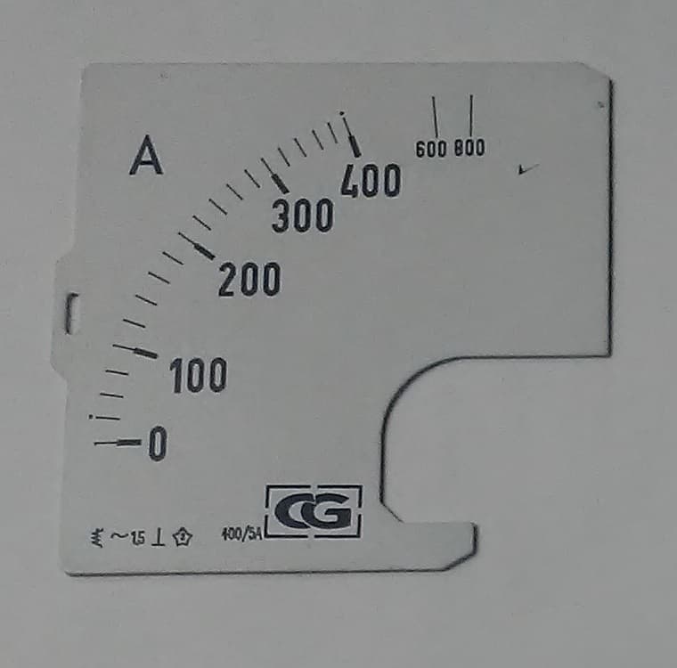 ESCALA PARA AMPERIMETRO 400 AMPERIOS RELACION A 5 200% 72X72MM