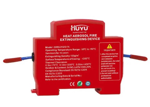 EXTINTOR DE INCENDIOS POR AEROSOL PARA CUADROS ELÉCTRICOS, MONTAJE EN RIEL DIN, 20 G, LONGITUD DEL CABLE: 10 CM