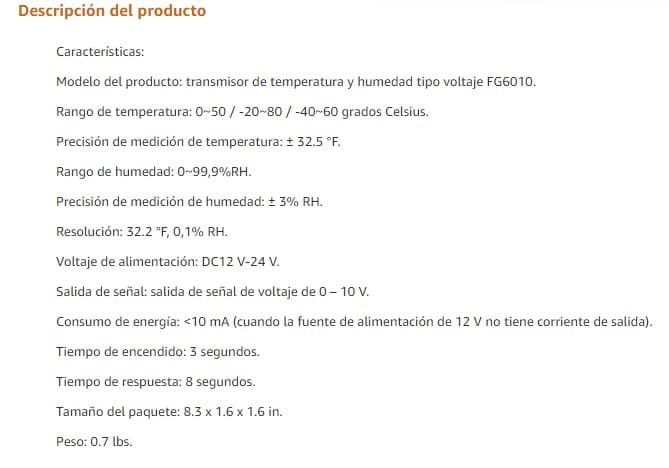 TRANSMISOR DE TEMPERATURA Y HUMEDAD AJUSTABLE -40 A 80 °C SALIDA 0 A 10Vdc