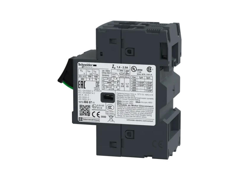GUARDAMOTOR MAGNETOTÉRMICO 1,6-2,5A, >100KA EN 440VCA, ACCIONADO POR PULSADORES