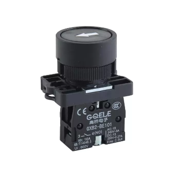 PULSADOR RASANTE PLASTICO 22MM NEGRO 1NA CON MARCADO FLECHA.