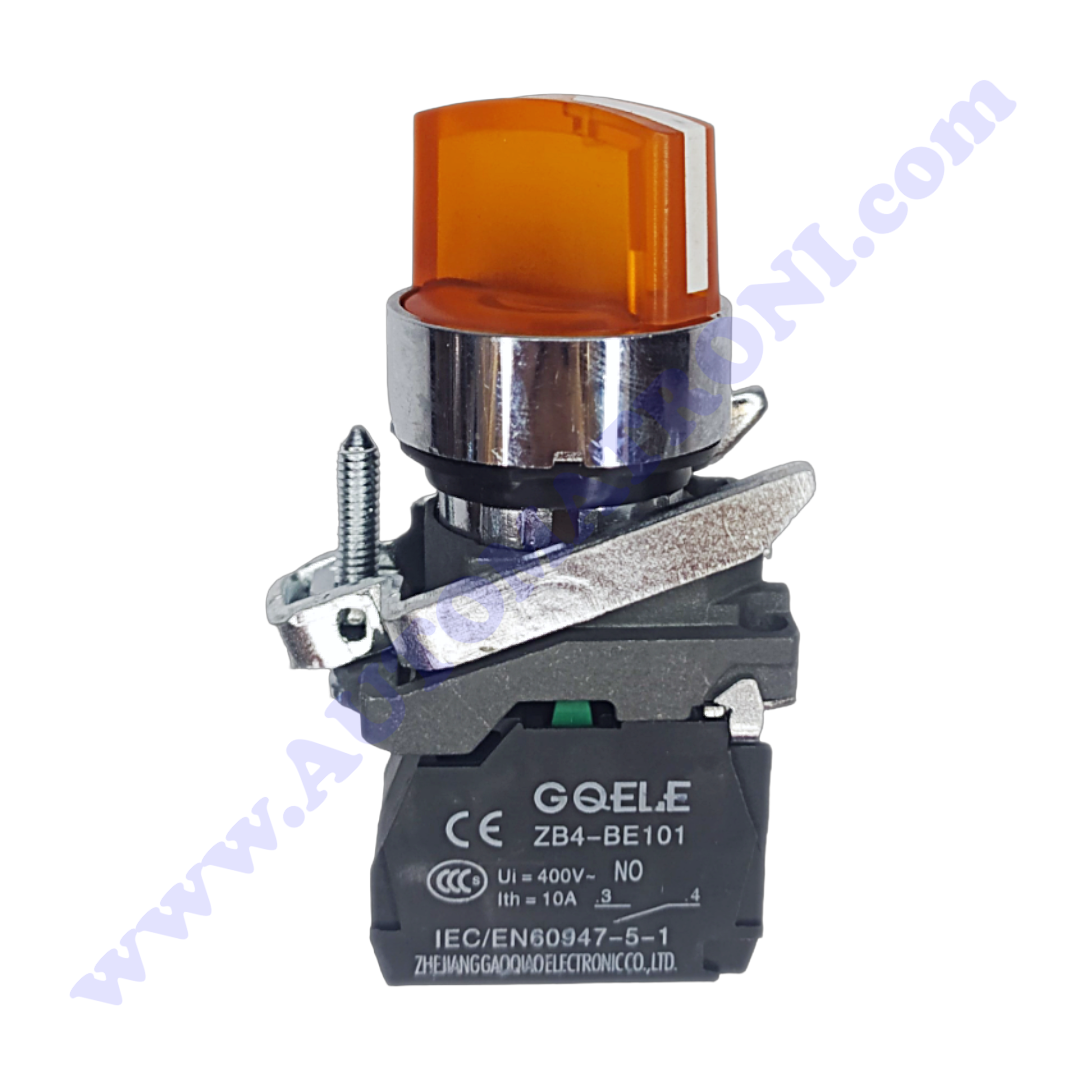SELECTOR LUMINOSO AMARILLO 2 POSICIONES 1NA MANETA CORTA CON BOMBILLO 220V