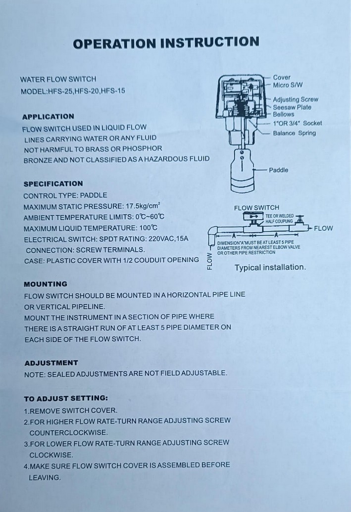 interruptor de flujo de agua tipo paleta 1 pulg SALIDA SPDT 15A 250V IP54