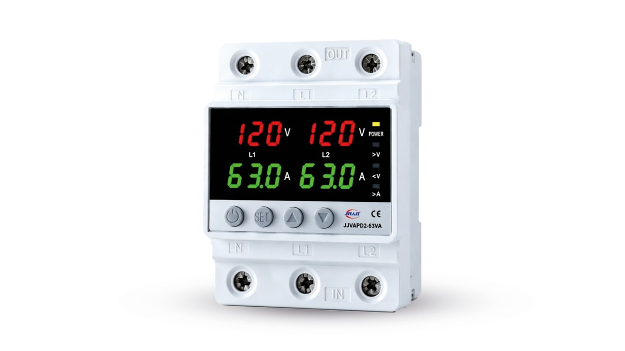 PROTECTOR BIFASICO INTEGRAL 63 AMP 80-180VAC 50/60Hz SOBRETENSION, SUBTENSION, SOBRECORRIENTE MEDICION VOLTAJE Y CORRIENTE IP20 