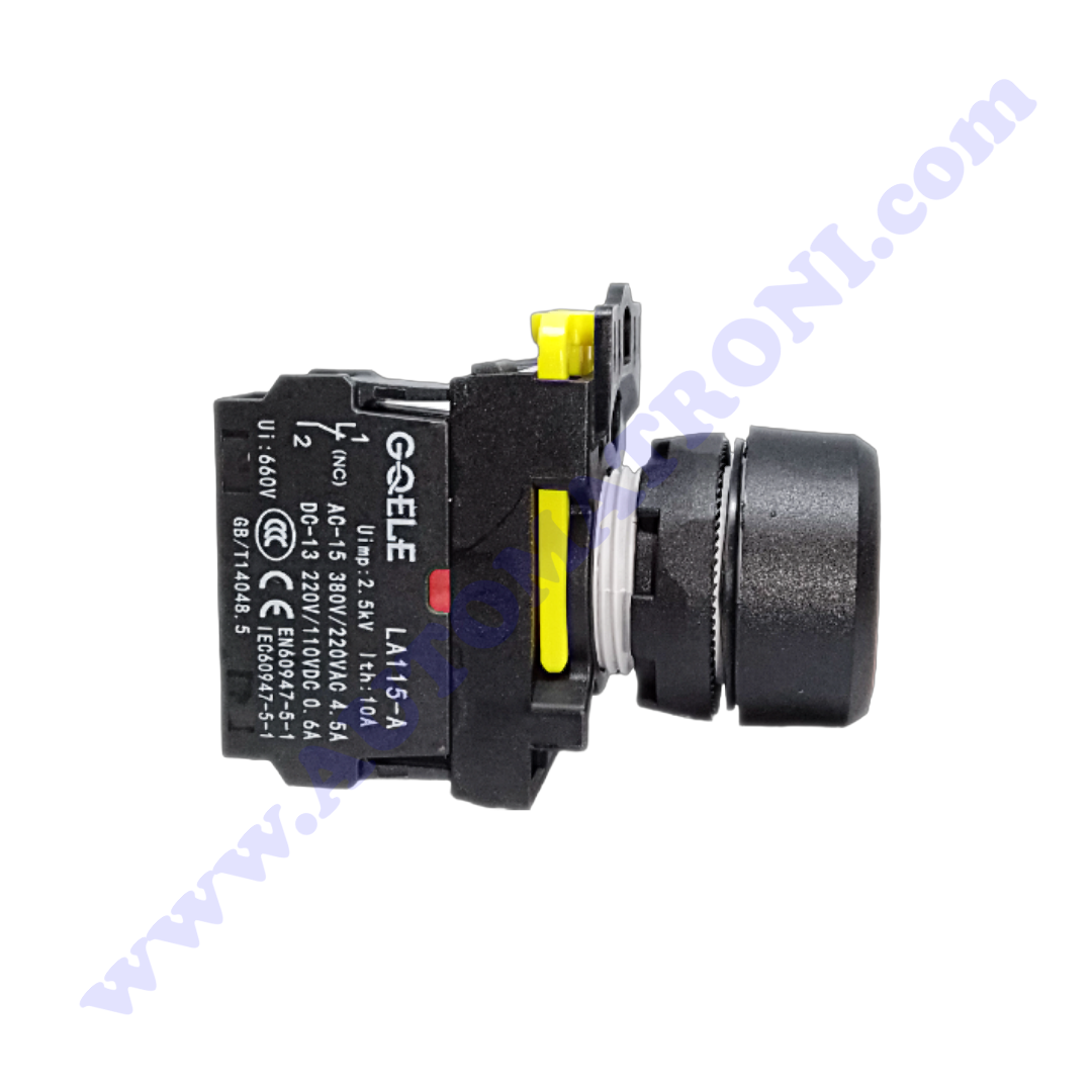 PULSADOR PLASTICO RASANTE 22MM ROJO 1NC BISEL NEGRO