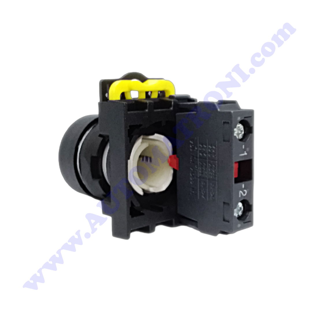 PULSADOR PLASTICO RASANTE 22MM ROJO 1NC BISEL NEGRO