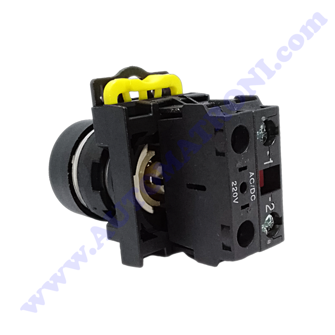 PULSADOR PLASTICO LUMINOSO ROJO 1NC CON BA9S 240 VAC BISEL NEGRO