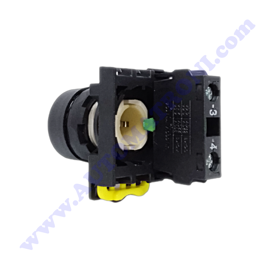 PULSADOR PLASTICO RASANTE 22MM VERDE 1NA BISEL NEGRO