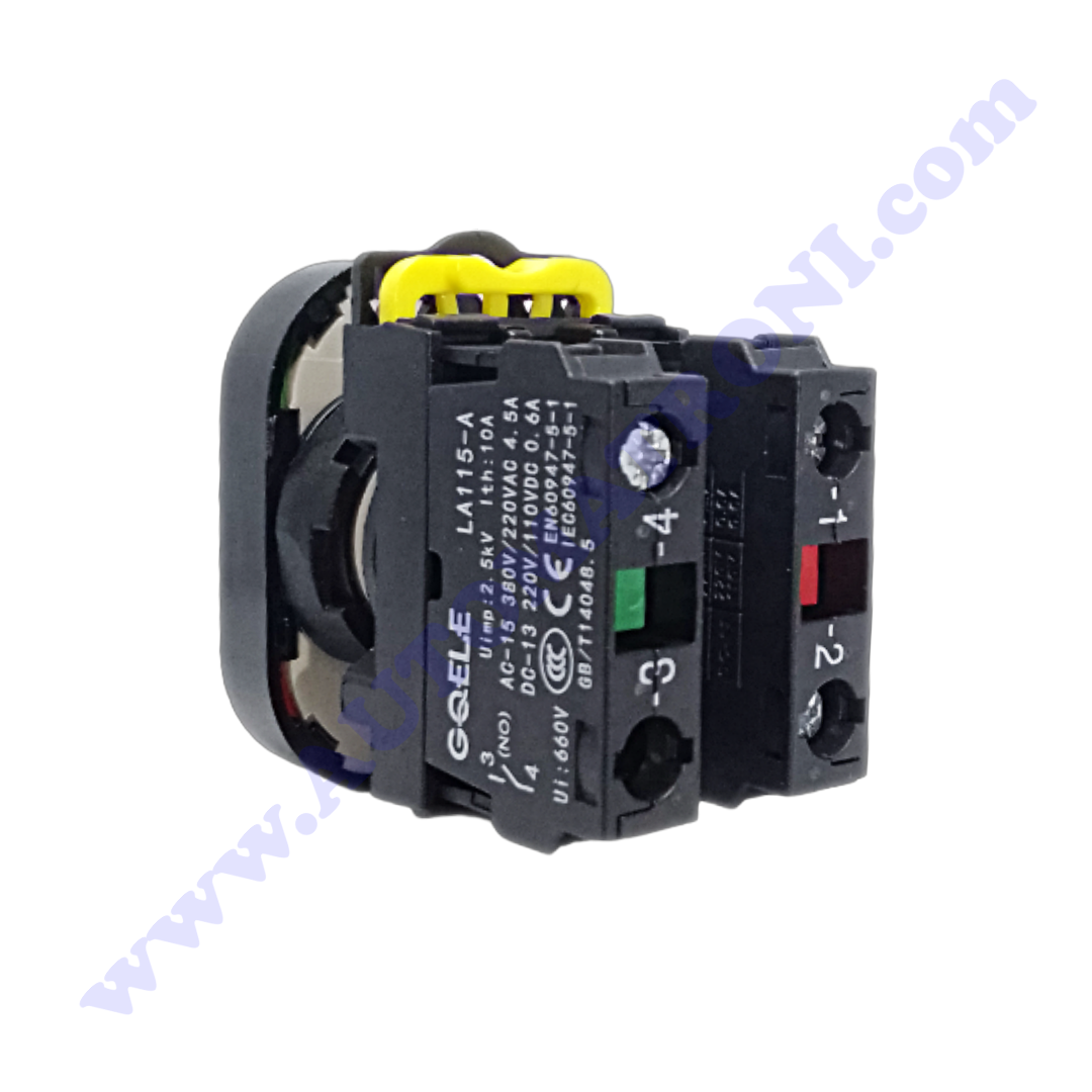 PULSADOR PLASTICO DOBLE 22mm VERDE RASANTE ROJO 1NA+1NC NO LUMINOSO BISEL NEGRO