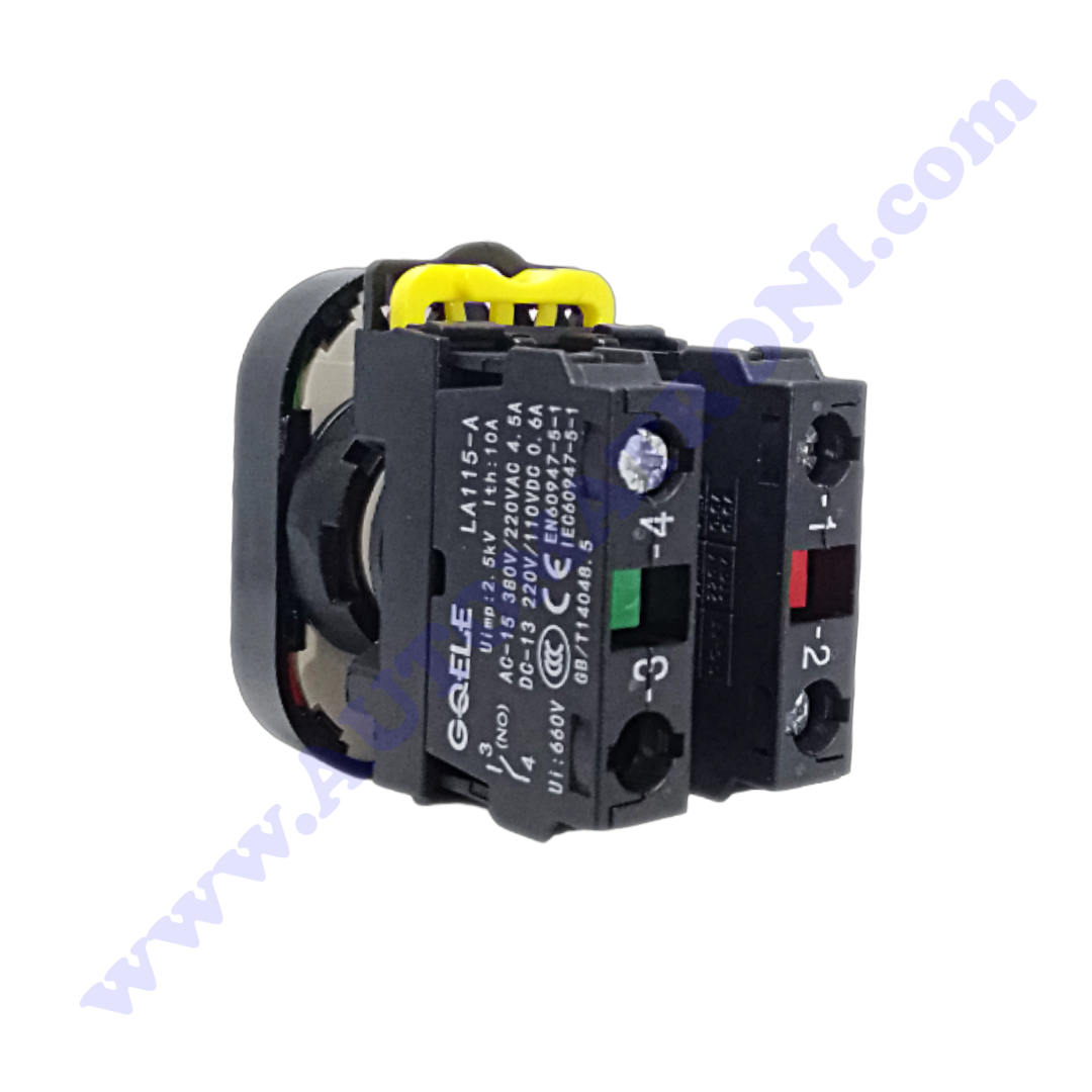 PULSADOR PLASTICO DOBLE 22mm VERDE (ON) RASANTE- ROJO (OFF) 1NA+1NC NO LUMINOSO BISEL NEGRO