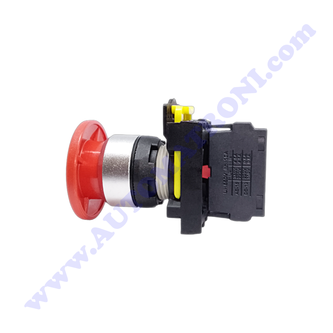 PULSADOR PLAST ROJO TIPO HONGO 1NC 22MM BISEL METALICO