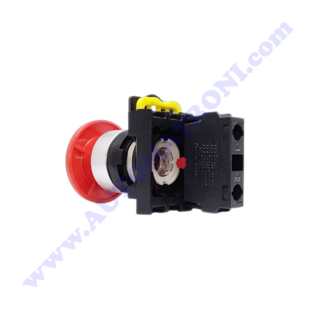 PULSADOR PLAST ROJO TIPO HONGO 1NC 22MM BISEL METALICO