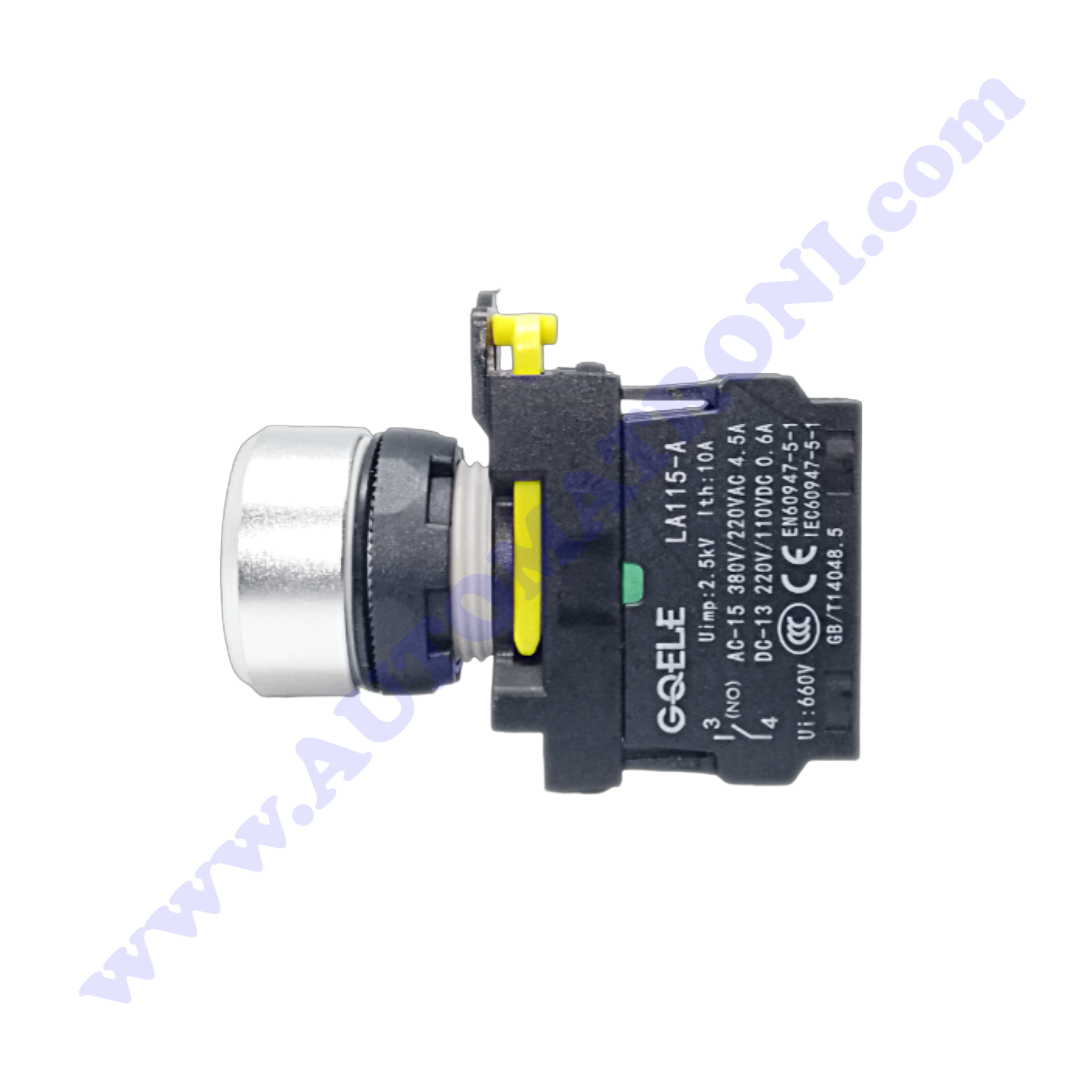 PULSADOR PLASTICO RASANTE 22MM VERDE (I) 1NA BISEL METALICO