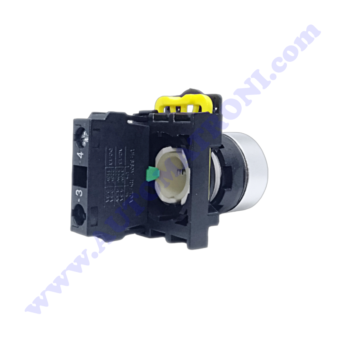 PULSADOR PLASTICO RASANTE 22MM VERDE (I) 1NA BISEL METALICO