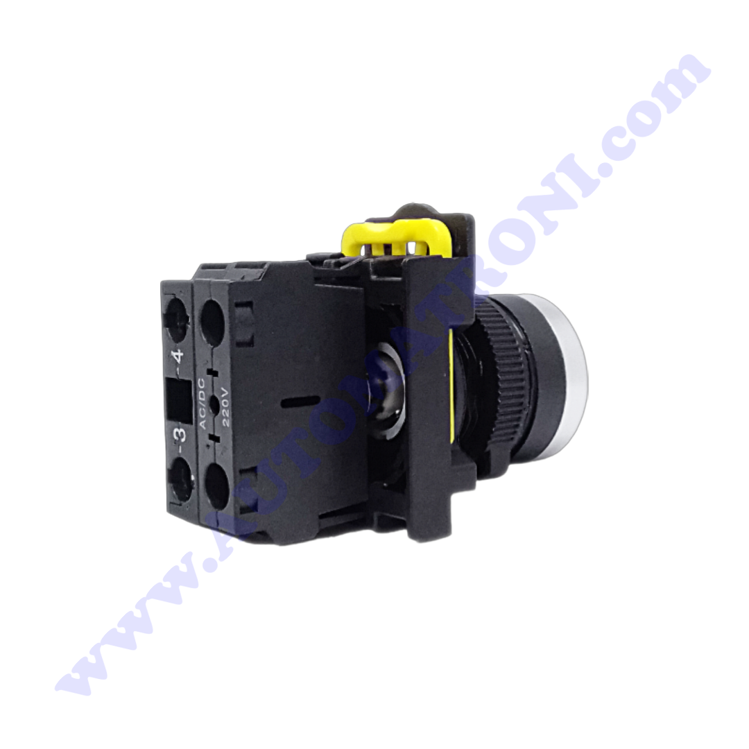 PULSADOR PLASTICO LUMINOSO VERDE 1NA CON BA9S 240 VAC BISEL METALICO