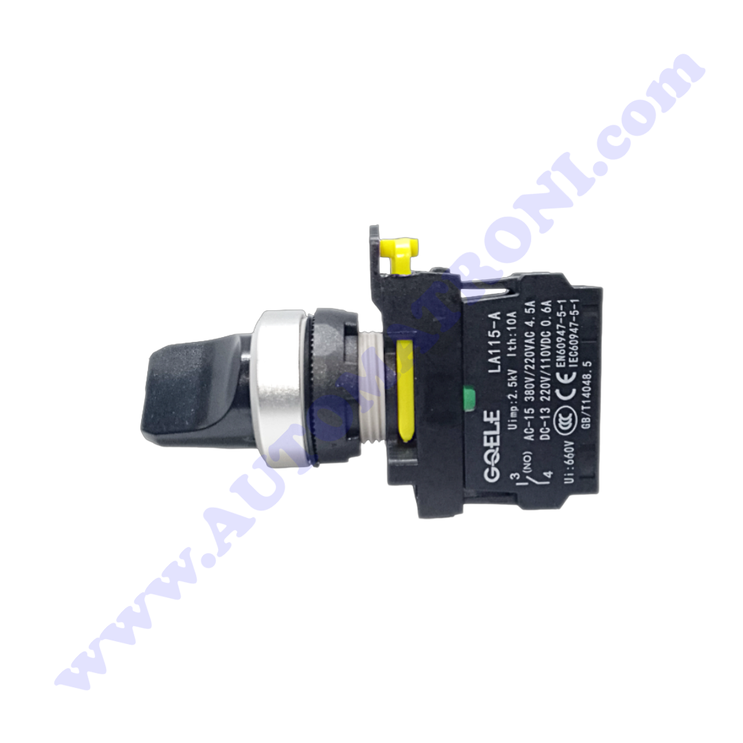 SELECTOR PLASTICO 2 POSICIONES BISEL METALICO M/CORTA 22MM 1NA