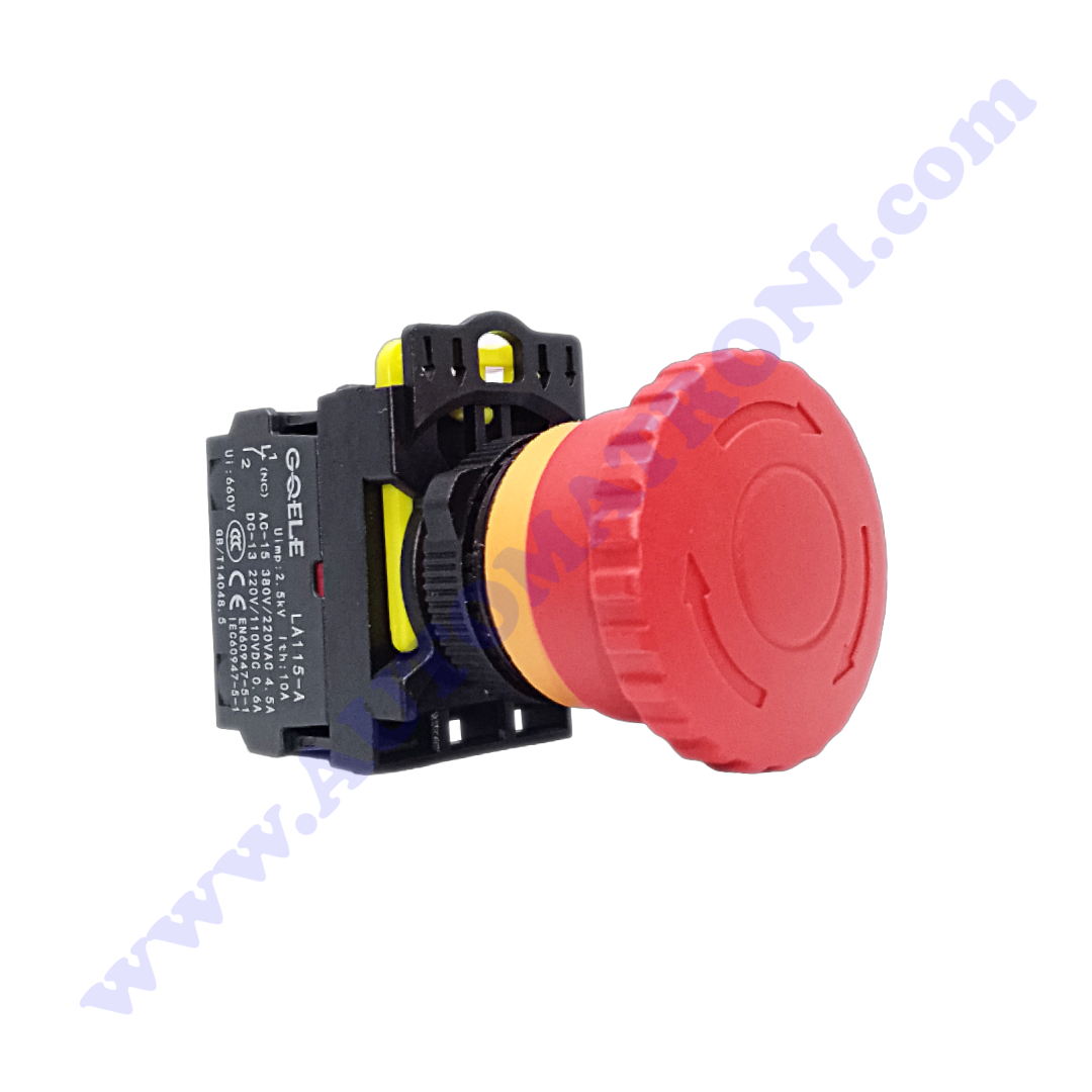 PULSADOR EMERGENCIA TIPO HONGO 1NC DESENC. POR GIRO ROJO 22MM BISEL PINTADO