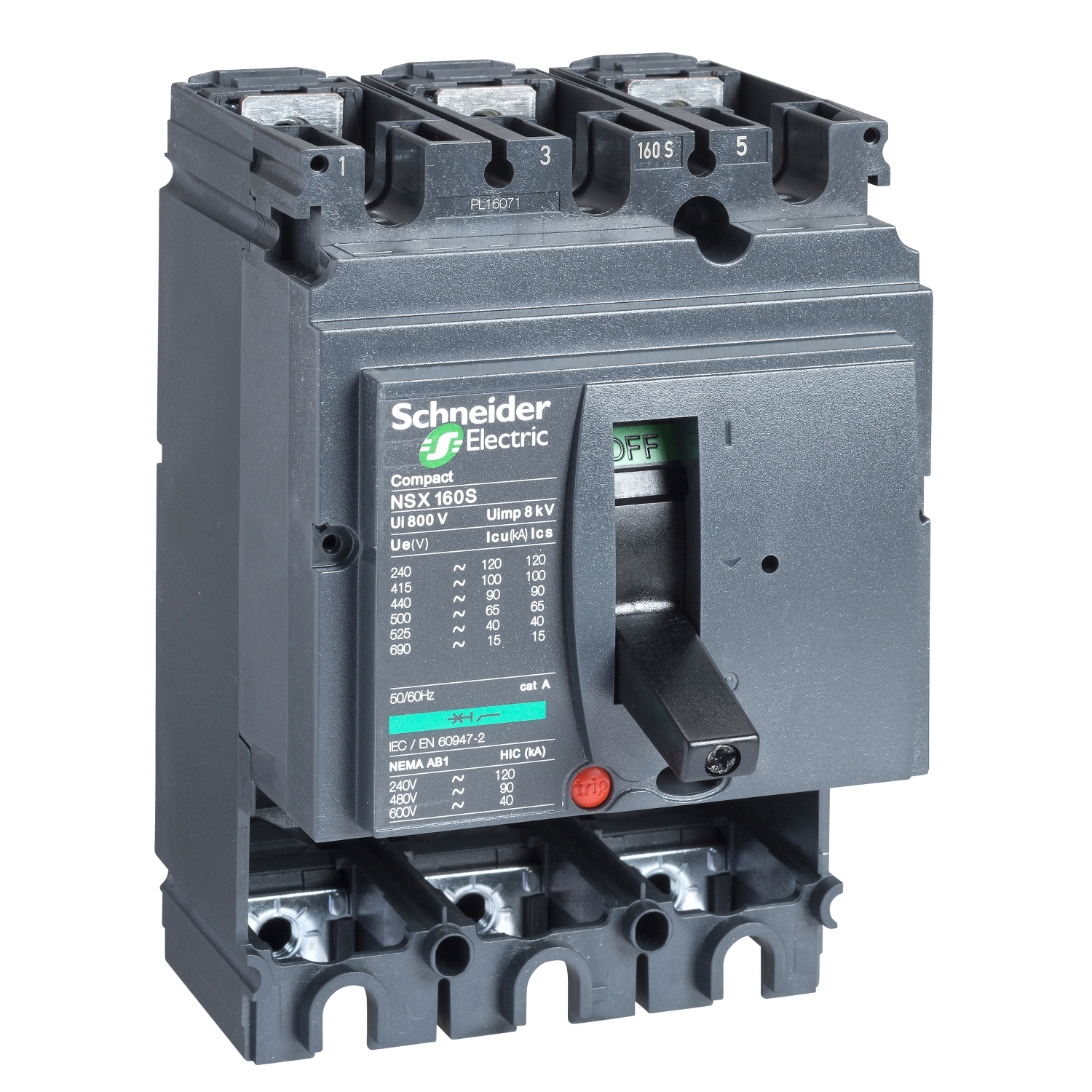 CAJA DE INTERRUPTOR AUTOMATICO COMPACT NSX160H 160A 3 POLOS 690VAC PODER DE CORTE 65KA EN 480VAC SIN