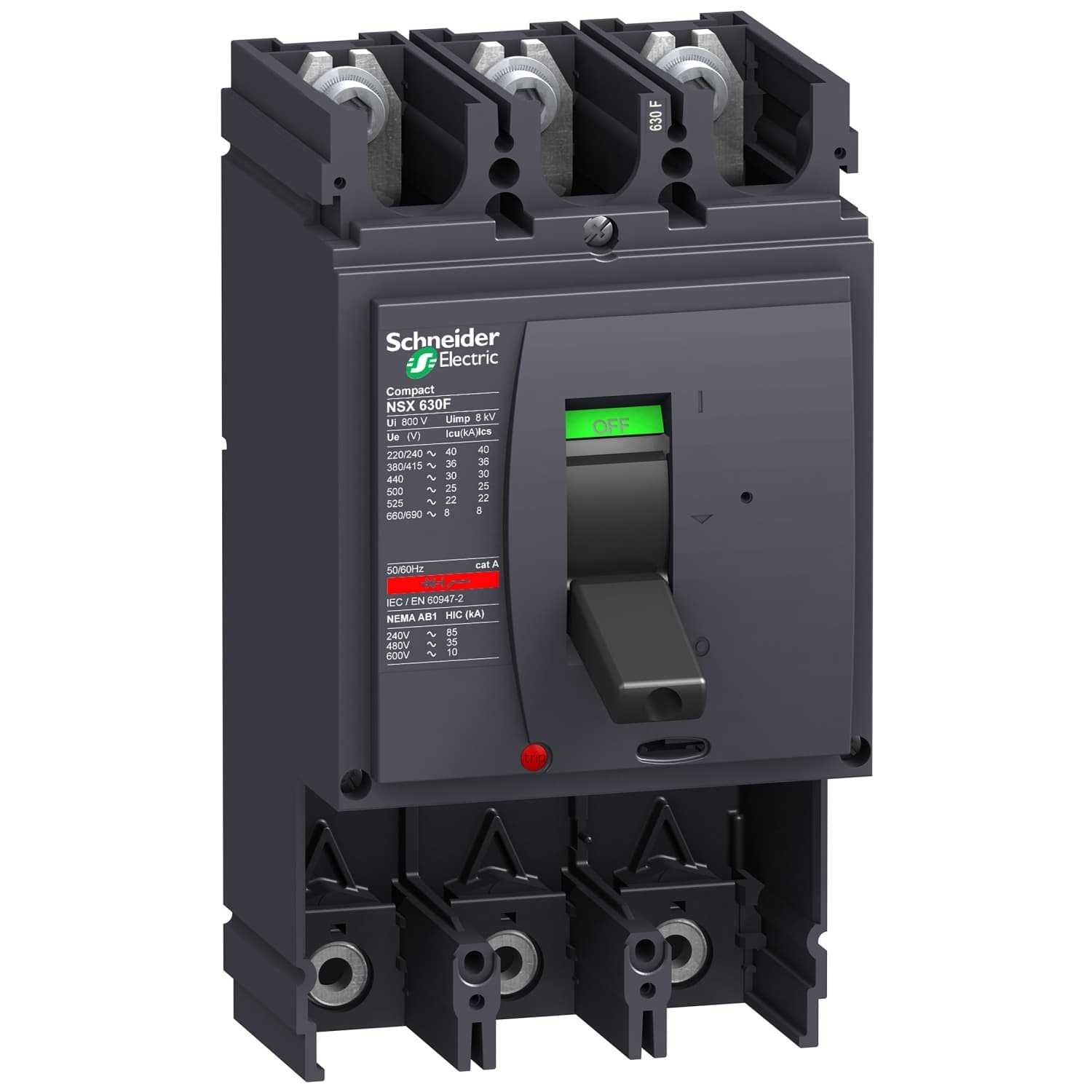 Caja de interruptor automático Compact NSX630H 3 polos, 690Vca, poder de corte: 65kA en 480Vca