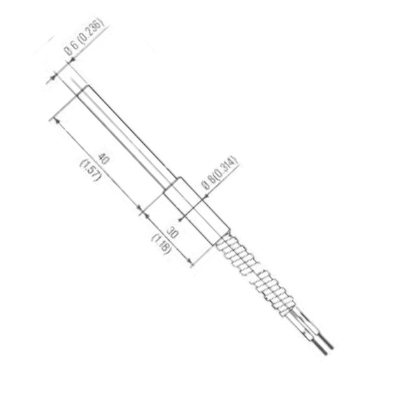 Termoelemento PT100 de 6 mm de diametro X 40 mm long cable 2mts long.