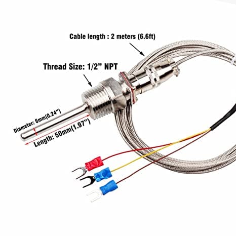 PT100 3H DIAMETRO SENSOR 6MM LARGO SENSOR 50MM ROSCA EN EXTREMO 1/2 NPT AC INOX 304 LARGO CABLE MALL