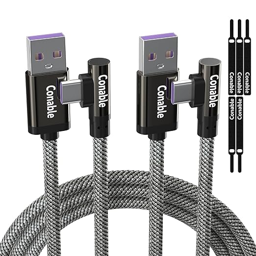 cable USB tipo C de 90 grados, Nailon compatible con 5A/3A/60 W 15 PD 20W
