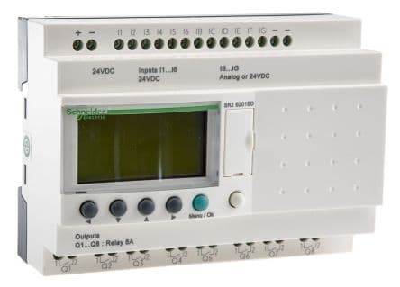 ZELIO LOGIC COMPACTO 12 ENTRADAS (DE LAS CUALES 6 EA) / 8 SALIDAS / 24 VCC. C/PANTALLA C/RELOJ RELE