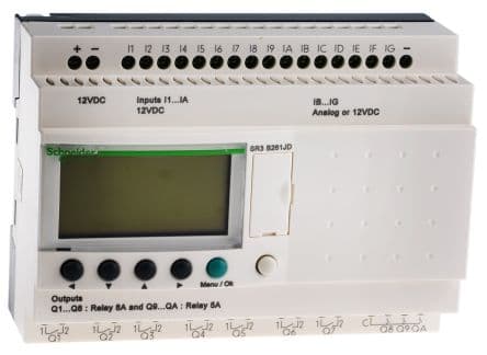 ZELIO LOGIC MODULAR 16 E (DE ELLAS 6 E/A) / 10SD / 12 VCC C/PANTALLA C/RELOJ RELE (8 SALIDAS 8A, 2 S