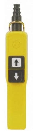 CAJA PLASTICA COLGANTE 2 PULSADORES CON CONTACTO NO POR DIRECCION SUBE/BAJA IP65 (TIPO PISTOLA)