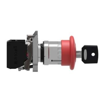 PULSADOR HONGO DESENCLAVAR CON LLAVE COLOR ROJO CABEZA 40mm PARADA DE EMERGENCIA 1NC
