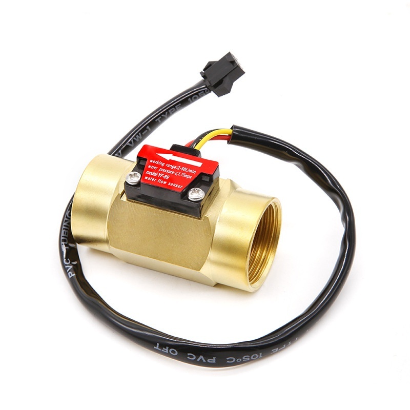 SENSOR DE FLUJO ROSCA BSPT G3/4 HEMBRA Rango2 A 50L/Min, Presión =1.75Mpa, voltaje de trabajo: DC5 ~ 15V LATON